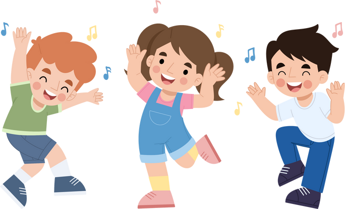 Illustration of cheerful kids dancing together